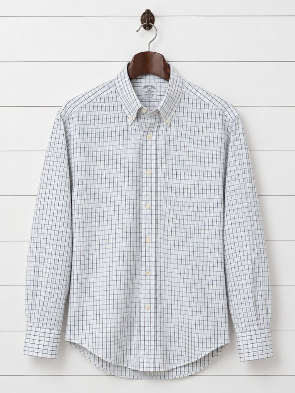 Brooks Brothers Regent 16.5 33 Mens White Blue Windowpane Check Supima Dress Shi